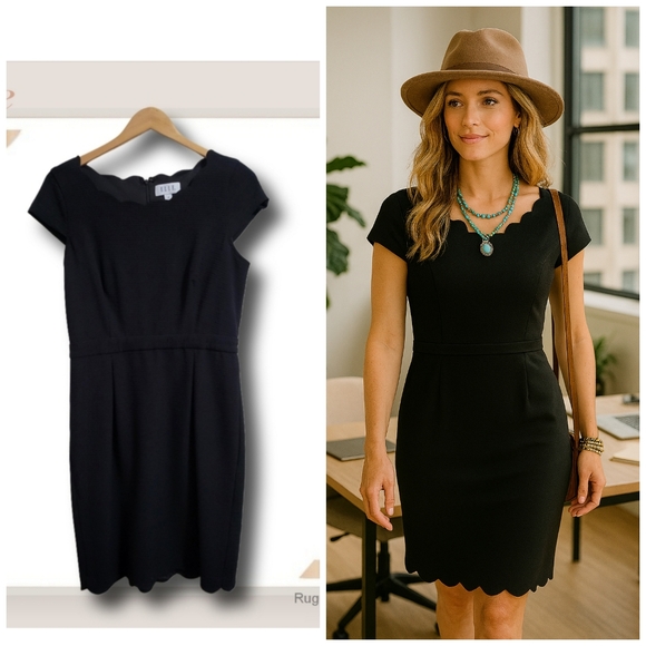 Elle Dresses & Skirts - 🌿Elle Women's Size 10 Black Dress Scalloped Neckline-Beautiful!